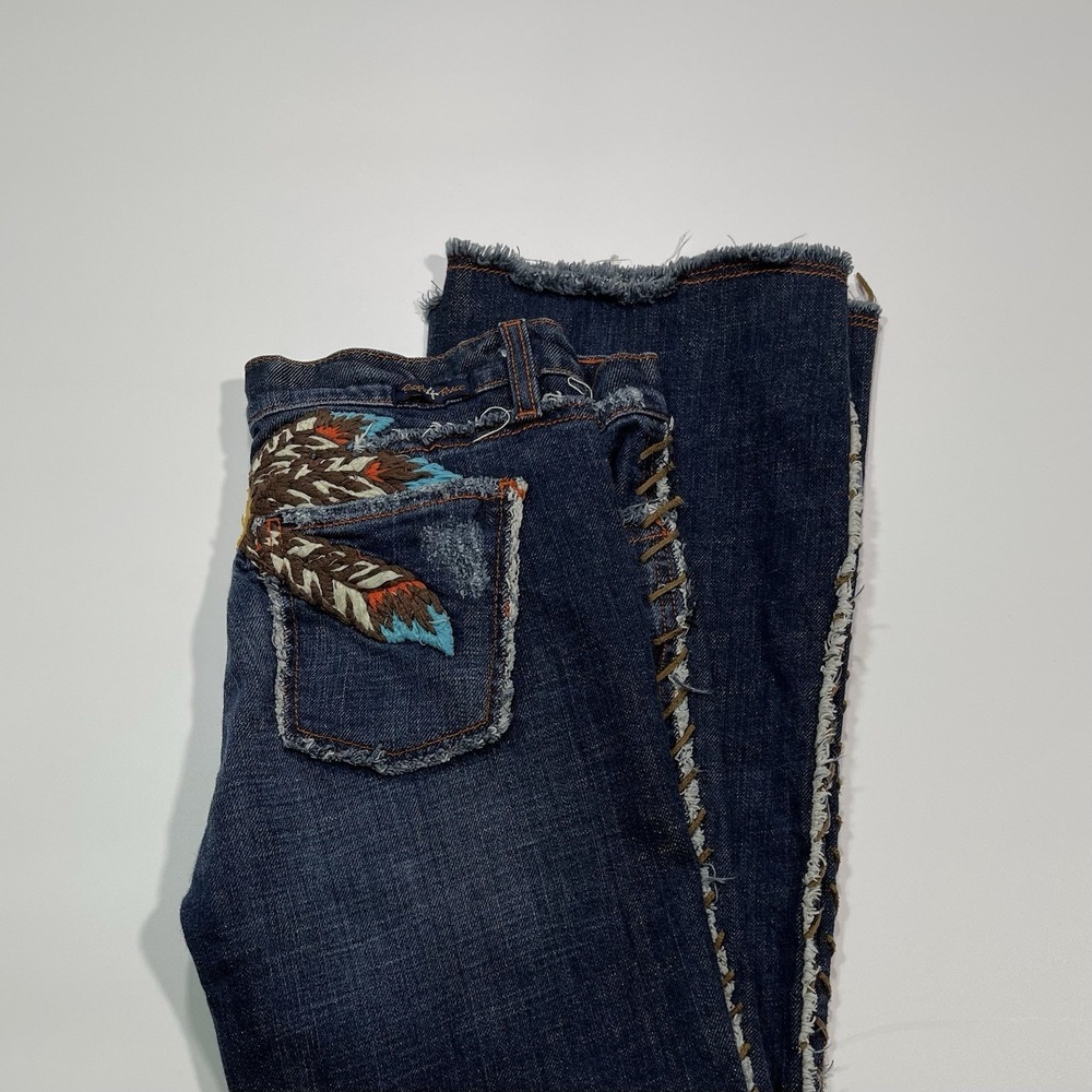 Vintage People for Peace Lowrise Feather Embroidered Flare Jeans Women's 30x34